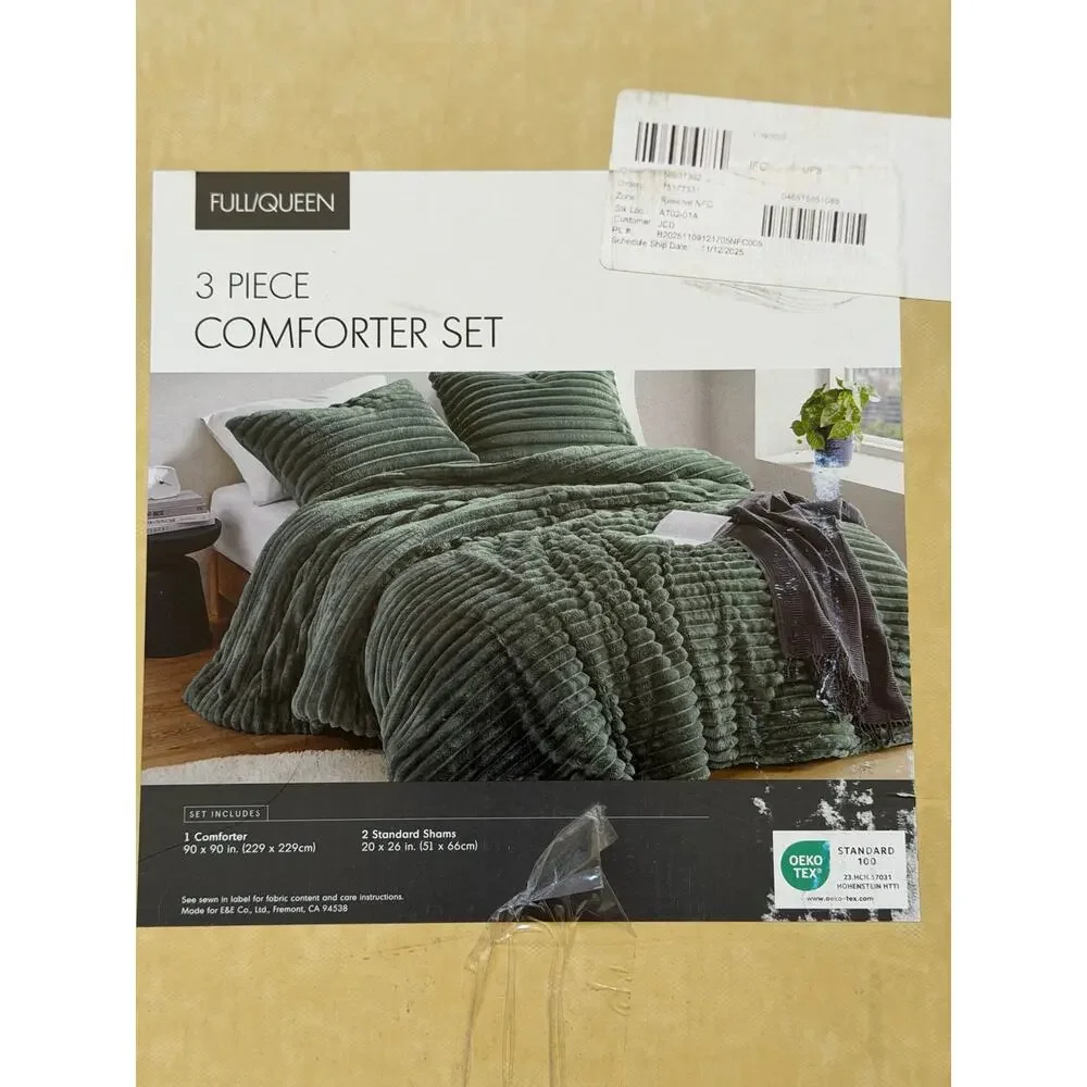 NEW! 510 Design Avril Fluffy Ribbed Plush Midweight Comforter Set Full/Queen